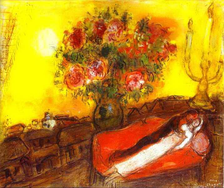 Le Ciel enflamme le Marc Chagall contemporain Peintures à l'huile